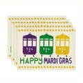 Detail of 4-pack Mardi Gras linen placemats with trolley print and festive lettering - Streetcar Style (3) / Linen Material