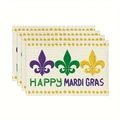 Close-up of four Mardi Gras placemats with linen texture and purple fleur-de-lis pattern - Fleur-De-Lis (4) / Linen Material