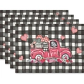 Linen Valentine placemat with buffalo plaid and red pickup truck heart design - Linen / Red Pickup Heart XOXO (20)