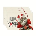 Set di 4 tovagliette in lino per San Valentino con gatto soriano e cuori rossi - Stile Gatto di San Valentino (4) / 30cm x 45cm