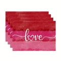 Stack of four linen placemats with love typography and pink gradient heart pattern - Pink Gradient Artistic Love Style