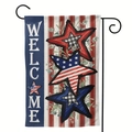 Vertical Welcome garden flag with USA patriotic stars on a black metal stand - Linen / Welcome Stars And Stripes Style (6)