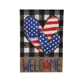 Double-sided Independence Day garden flag with buffalo plaid and American flag hearts - Linen / Double Hearts Buffalo Plaid Style (7)