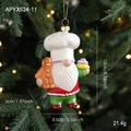 Christmas chef gnome ornament with gingerbread man and cupcake hanging on a tree - Chef Style (APYX624-11)