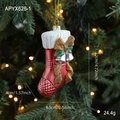 Red Christmas stocking ornament with glitter bow and silver bells for festive tree decoration - Sock Style (APYX626-1)