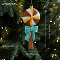 Adorno de árbol de Navidad con forma de piruleta, lazo azul y colores estilo macaron - Estilo Piruleta