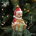 Christmas bear hanging ornament with red hat and green gift box on festive background - Bear Style (APYX626-4)