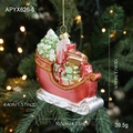 Festive red Christmas sleigh ornament with miniature tree and gold string for tree decor - Sledge Style (APYX626-5)