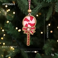 Red and white Christmas lollipop ornament with golden bead hanging on tree - Lollipop Style