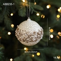 Bola de Navidad blanca con grietas doradas, perlas y lentejuelas en el árbol, 8cm - Estilo A (Decoración Central) / 8cm
