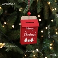 Red wooden Christmas envelope ornament with Merry Christmas print and hanging rope - Christmas Envelope Style