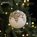 Bola de Navidad de 10cm con lentejuelas champán y perlas blancas de espuma agrietada - Estilo B (Decoración Superior) / 10cm