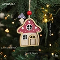 Red mushroom-shaped wooden Christmas tree ornament with natural wood finish and hemp rope - Mushroom House Style (APYX549-3)