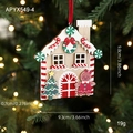Red wooden gingerbread house Christmas tree ornament with gingerbread man and cane pattern - Gingerbread House Style (APYX549-4)