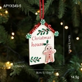 White wooden Christmas house ornament with gingerbread man and red hanging string - White Christmas House (APYX549-5)