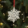 White snowflake Christmas ornament with sparkling gems and red hanging string - White Rhinestone Snowflake (APYX551-1)