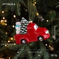 Adorno navideño de camioneta roja retro con muñeco de nieve y decoración de árbol - Estilo Coche