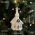 White glittery plastic church Christmas tree ornament with golden loop and green wreath - Christmas House Style (APYX530-1)