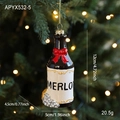 Décoration de Noël bouteille de vin Merlot avec nœud rouge et perles, taille 12cm - Style Bouteille de Vin Merlot
