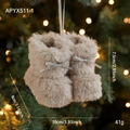 Pluche beige kerstlaarsjes hangers met glinsterende zilveren strikken voor boom - Grijs