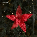 Sparkly red fabric poinsettia Christmas flower ornament on a tree with warm lights - 25cm (Diameter) / Red