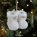 Witte pluche kerstlaarsjes met gouden strik en glitters voor de kerstboomversiering - Wit
