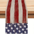 Rustic US flag linen table runner with vintage stripes and stars on wooden surface - Vertical Stripes And Blue Stars Pattern (1) / 33x183cm