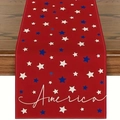 Linen table runner with red stars pattern and America script for Independence Day decor - Red Background Stars America Script (2) / 33x183cm