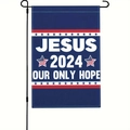 Double-sided Jesus 2024 garden flag with American flag elements on a black metal stand - Linen / Jesus 2024 Our Only Hope Style (4)