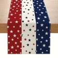Close-up of linen table runner with red white and blue stripes and star patterns - Red White Blue Vertical Stripes Dots Stars (8) / 33x183cm