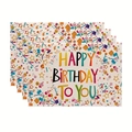 Set of four Happy Birthday placemats with colorful dots and artistic typography - Cream White Polka Dot Happy Birthday Style (5) / 30*45cm (Linen Set)
