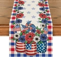 Close-up of linen table runner with American flag floral print and checkered edges - Mason Jar Floral (4)