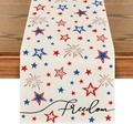 Detailed texture of linen table runner with Freedom text and patriotic star patterns - 33*183cm / Stars & Fireworks (5)