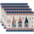 Lot de quatre sets de table Fête de l'Indépendance avec gnomes et motifs étoiles tricolores - Thème des Gnomes (3) / 30*45cm (Lin)