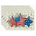 Lot de 4 sets de table avec étoiles du drapeau américain et carreaux gris - Étoile Feuilles Plaid Gris (2) / 30*45cm (Lin)