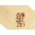 Lot de 4 sets de table de Noël en lin beige avec impressions de lettres festives - Style 1