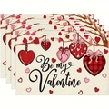Valentine's Day linen placemat set of 4 with heart tree and Be My Valentine print - Linen / Heart Pendants Be My Valentine (28)