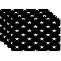 Lot de 4 sets de table noirs à motif étoiles avec texture aspect lin tissé - Rectangulaire-45x30cm / Noir Avec Motif Étoiles