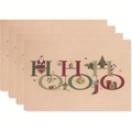 Lot de 4 sets de table en lin avec motif festif HO HO HO pour Noël imprimé - Style 2