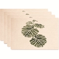 Set of 4 heat-resistant placemats with tropical green monstera leaf print on beige fabric - Monstera Leaf Style (款式3)
