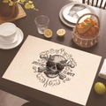 Set de table en lin avec motif tête de mort noire et texte Spitfire sur bois - Crâne à Cornes avec Lunettes de Soleil à Flammes (Style 2)