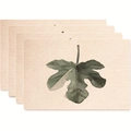 Set of 4 linen texture placemats with green leaf print on a minimalist white background - Fig Leaf Style (款式4)