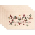 Lot de 4 sets de table de Noël avec motifs festifs et texte Christmas Greetings - Style 4