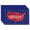 Lot de 4 sets de table Fête de l'Indépendance avec carte USA rouge et étoiles - Silhouette de la Carte des USA Rouge (7) / 30*45cm (Lin)