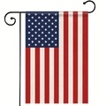 Vertical US Independence Day garden flag in linen with stars and stripes hanging on a black stand - Linen / Classic American Flag Style (11)
