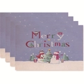Set of 4 Christmas placemats with snowmen and Merry Christmas prints on linen fabric - Style 5