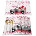 Valentine's Day linen placemat with truck, hearts, and floral pattern design - Linen / Checkered Truck Happy Valentine Style (32)