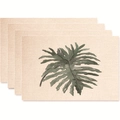Set of 4 linen placemats with green leaf watercolor print in a stacked arrangement - Single Art Green Leaf Style (款式6)