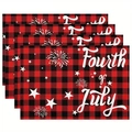 Lot de 4 sets de table à carreaux rouges et noirs avec étoiles et texte du 4 juillet - Plaid Rouge Noir 4 Juillet (8) / 30*45cm (Lin)
