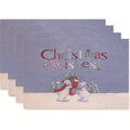 Set of 4 Christmas placemats featuring polar bears and holiday wishes on lilac background - Style 6